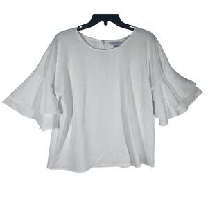 Liz Claiborne Blouse Women's Size Medium White Textured Bell Sleeve‎ NWT